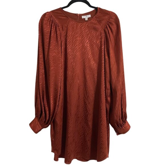 ANNA CATE Long Sleeve Knee Length Printed Zip Back Dress Bronze size Small